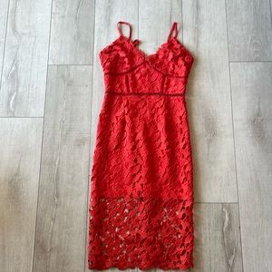 NWOT LOVE ADY RED / ORANGE KNEE LENGTH DRESS SHEER BOTTON GORGEOUS THICK SIZE M